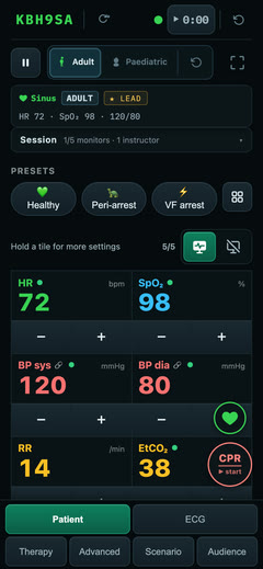 The NAP controller on a phone, open on its Patient tab, setting the same patient.